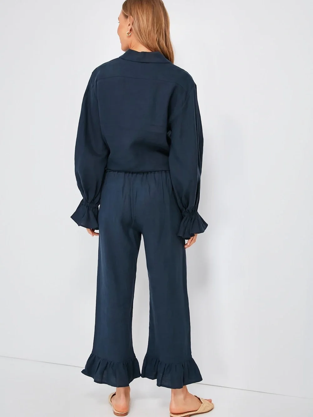 SLEEPER Navy Blue Rumba Linen Lounge Suit Set Size Small